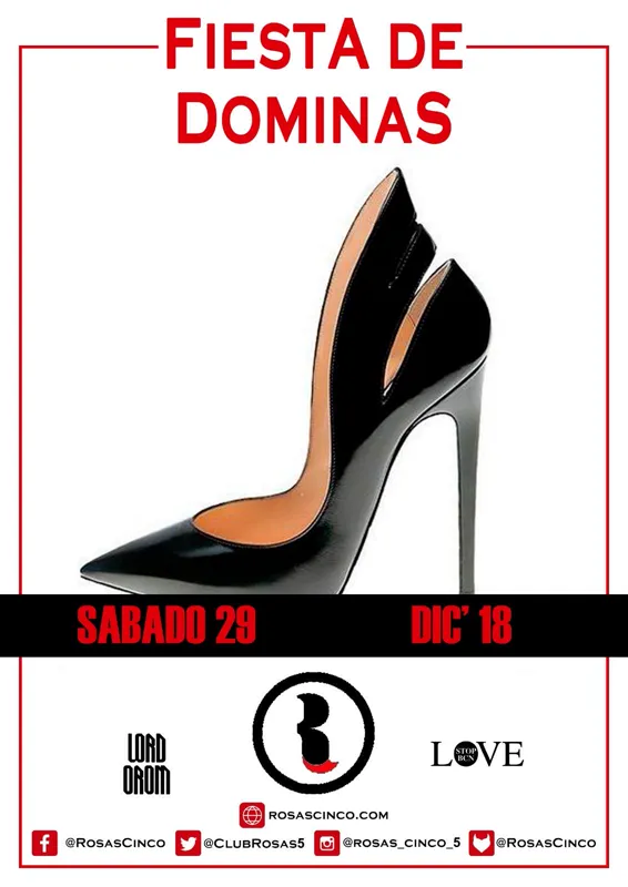 Cartel del evento Fiesta de Dominas en Club Rosas Cinco, Barcelona (Sábado 29 diciembre 2018)
