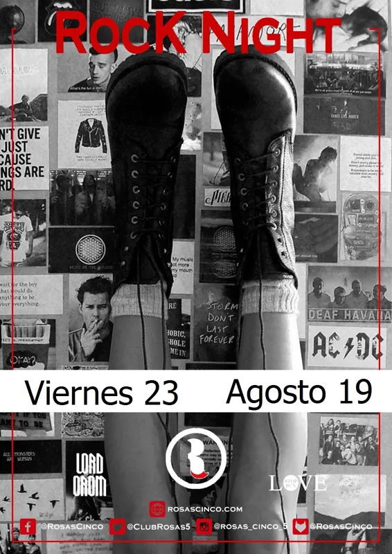 Cartel del evento Rock Night en Club Rosas Cinco, Barcelona (Viernes 23 agosto 2019)