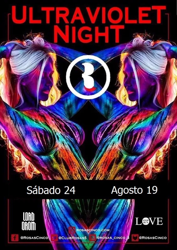 Cartel del evento Ultraviolet Night en Club Rosas Cinco, Barcelona (Sábado 24 agosto 2019)