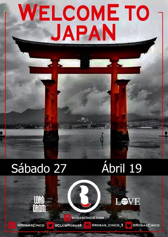 Cartel del evento Welcome to Japan en Club Rosas Cinco, Barcelona (Sábado 27 abril 2019)